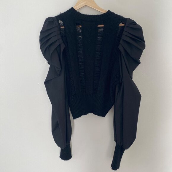 Kate Hewko Puff Statement Sleeve Sweater Top Black - Picture 8 of 13